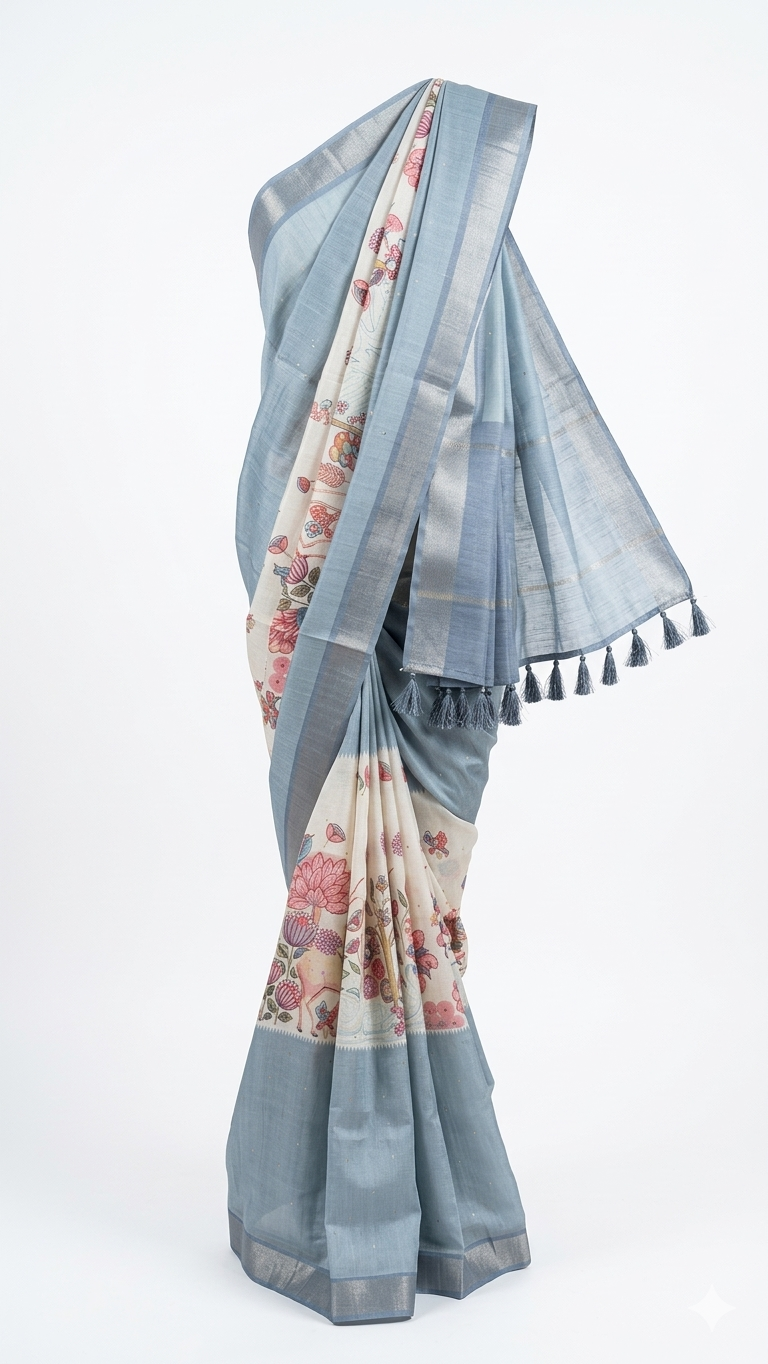 Tussar Saree Centre Print
